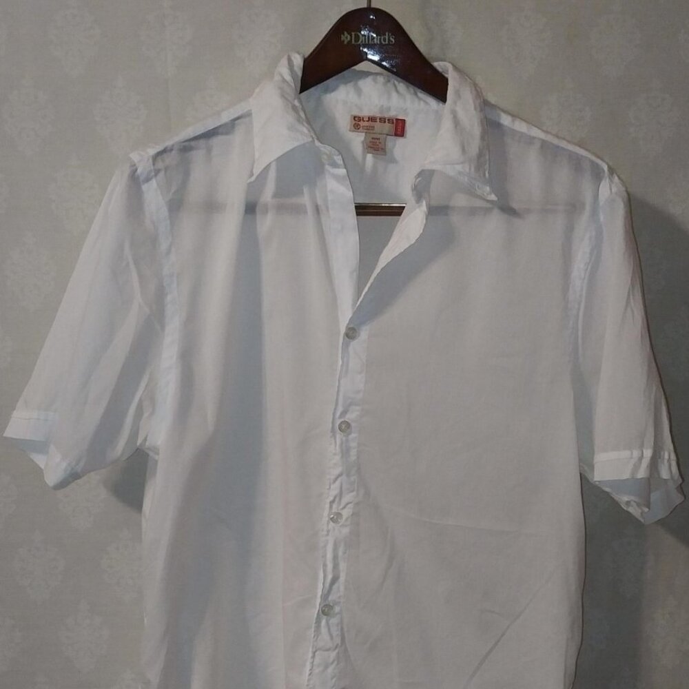Guess Lightweight Short Sleeved Button Up Medium White